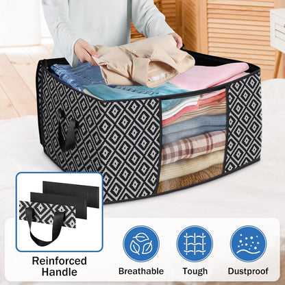 StorageTastic Direct 100L, 3 Pack, Storage Containers, Large Clothes Storage Bins Foldable Organization and Storage Bags with Reinforced Handle, Clear Window for Bedding, Blankets, Clothing, Grey