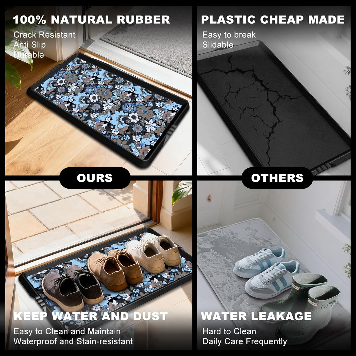 BEHERO Boot Tray Shoe Mat Decorative Patterned, Rubber Shoe Matt Tray Indoor/Outdoor Use, 16" x27.5" Shoe Cleaning Mat Non-Slip, Shoe Storage Waterproof Flower Prints for Entryway, Sunlit Blossom