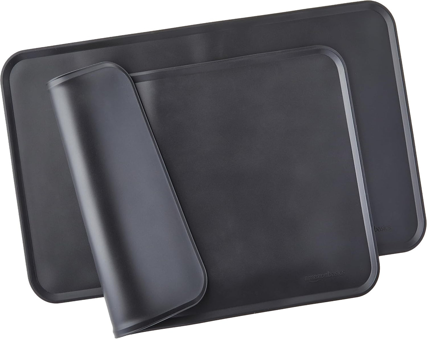 Amazon Basics Waterproof Non-Slip Silicone Pet Feeding Mat with Raised Edges for Food and Water Bowls, Easy to Clean Pet Placemat to Protect Floors, 18.5" x 11.5", Black