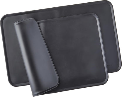 Amazon Basics Waterproof Non-Slip Silicone Pet Feeding Mat with Raised Edges for Food and Water Bowls, Easy to Clean Pet Placemat to Protect Floors, 18.5" x 11.5", Black