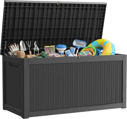 200 Gallon Deck Boxes Outdoor Waterproof, Outdoor Storage Box with Lockable Lid & UV-Resistant for Patio Furniture, Outdoor Cushions, Garden Tools and Pool Supplies, Light Brown