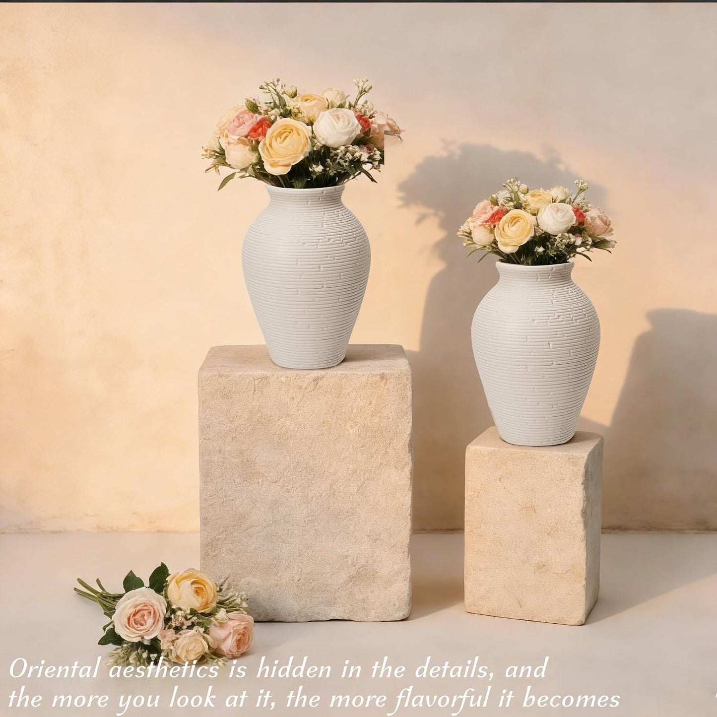 Ceramic Vase Set of 2, 7.1" Handcrafted Rustic Flower Vases for Modern Home Decor, Boho Farmhouse Decorative Vases for Living Room, Table, Shelf, Ideal Gift for Mother's Day, Birthday, Housewarming