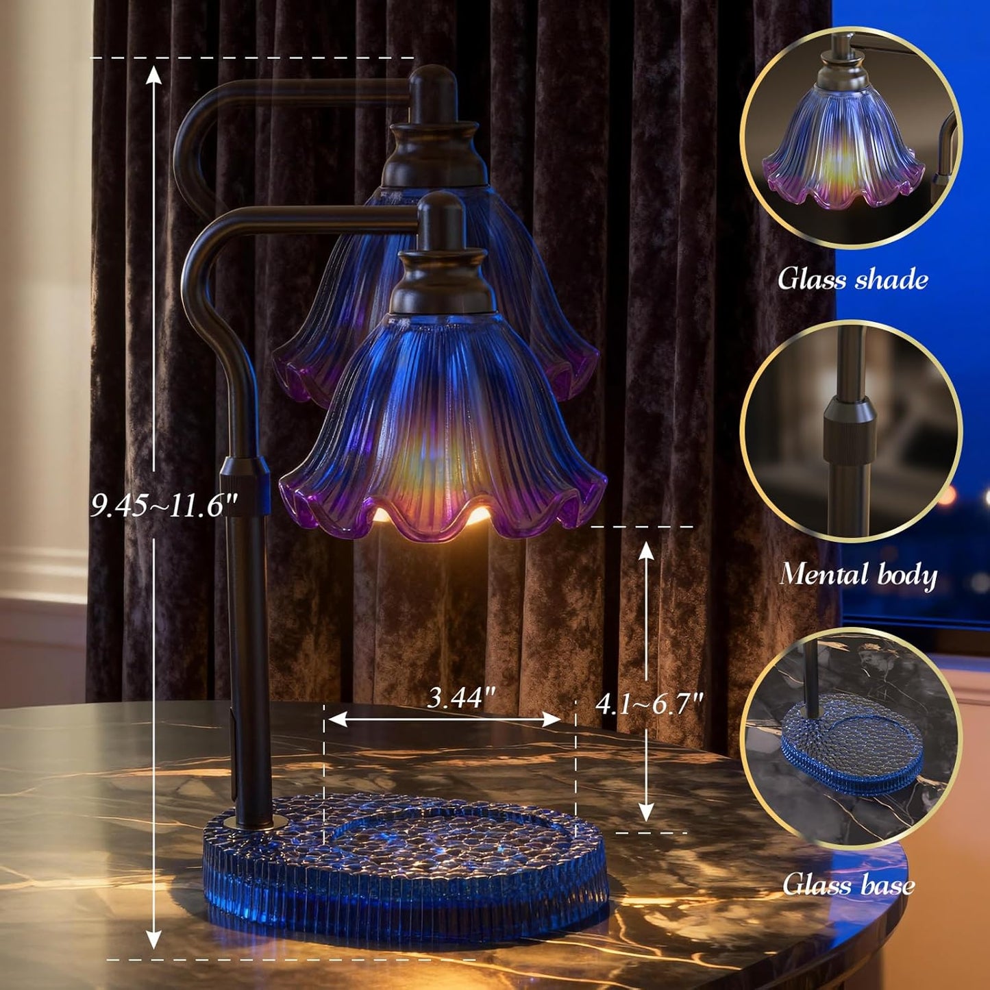 Candle Warmer Lamp with Adjustable Height - Flameless 4-Level Dimmable Wax Warmer, Timer Function & Stylish Design in Multiple Colors (Green)