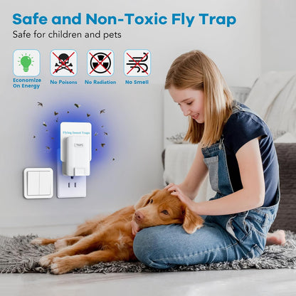 2-Pack Fly Trap Indoor with 6 Refills | Plug-in Sticky Glue Trap for Fruit Flies, Gnats, Mosquitoes, Moths | Safe for Kids & Pets