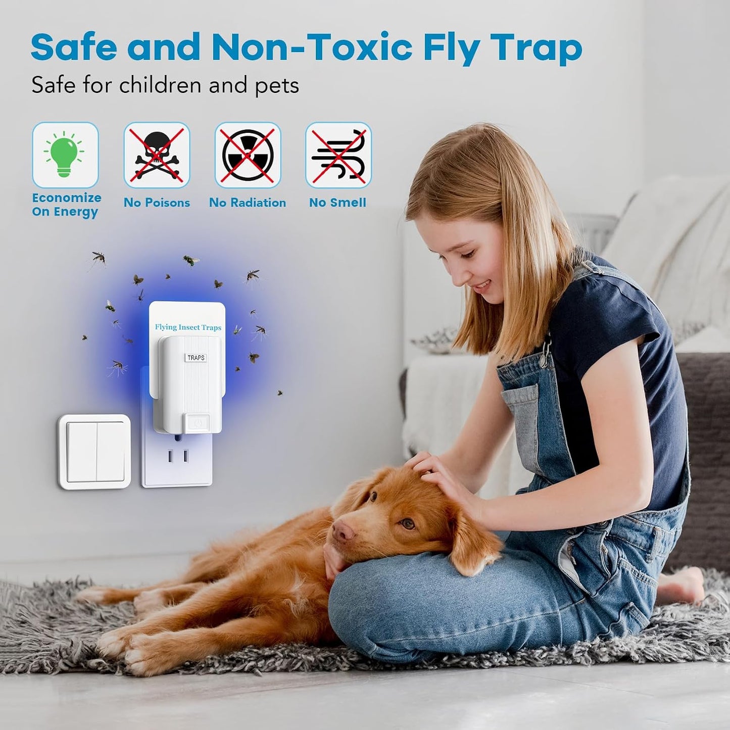 Indoor Fly Trap, Plug-in Fruit Fly Trap with 2 Devices and 6 Sticky Refills, Gnat Trap for Fruit Flies, Gnats, Flies, Moths and Other Flying Insects