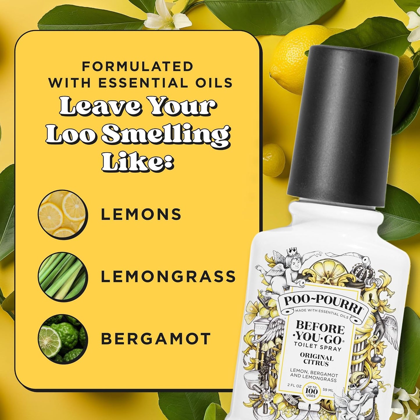 Poo-Pourri Before-You-Go Toilet Spray Refill, Original Citrus, 16 Fl Oz, Up to 800 Uses, Bathroom Odor Deodorizer with Essential Oils for Home or Work, Lemon, Bergamot and Lemongrass Scent