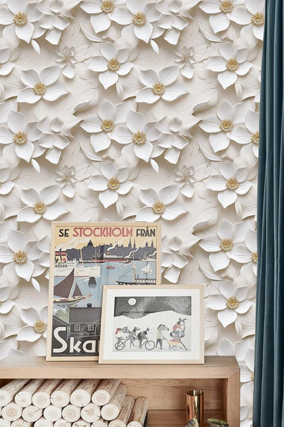 Floral Peel and Stick Wallpaper 3D Effect Interior Wall Décor Contact Paper Self Adhesive Removable Renter Friendly for Bedroom Living Cabinet Room 17.7in x 9.8ft (Not Textured Wallpaper
