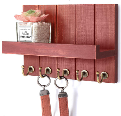 Rebee Vision Decorative Key Holder Wall Mount - Rustic Key Holder for Wall with Shelf and Mail Organizer for Living Room Decor - Home Essentials for Home Improvement (Brown, 3.54" x 10" x 7.28")