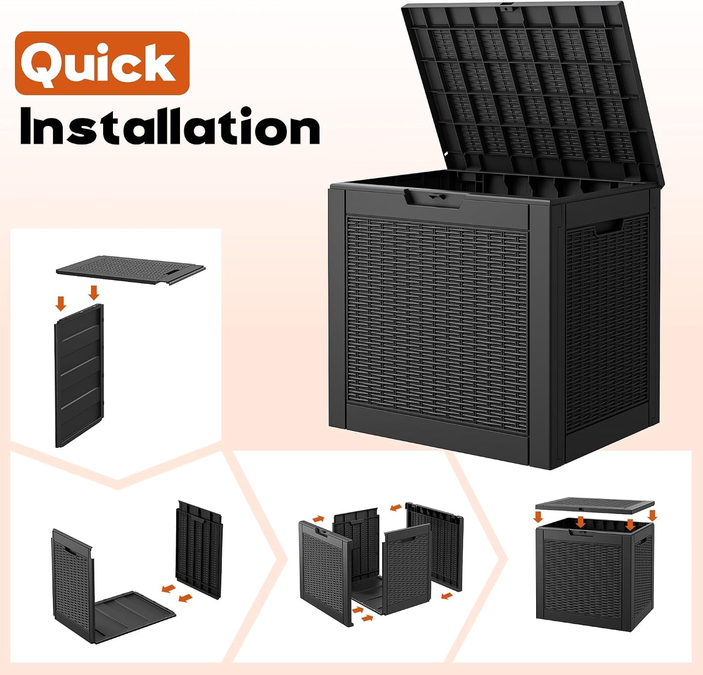 Outdoor Storage Box, Resin Deck Boxes Indoor and outdoor, Waterproof Storage Box Lockable Lid (Black, 85 Gallon)