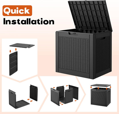 Outdoor Deck Storage Box,Resin Deck Boxes Indoor and outdoor, Waterproof Storage Box Lockable Lid (Black,35 Gallon)