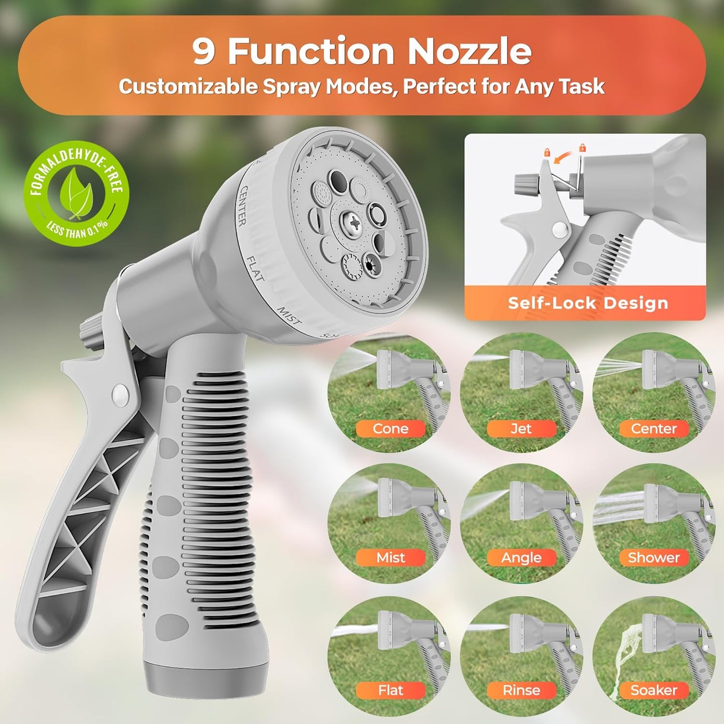 Ayleid Retractable Rubber Hybrid Garden Hose Reel, 1/2"x100ft Wall Mount | Anti-freeze, kink-free premium rubber hybrid hose, 24-month warranty, 9-pattern sprayer, any-length lock, slow auto-return.