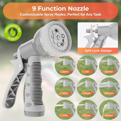 Ayleid Retractable Rubber Hybrid Garden Hose Reel, 1/2"x100ft Wall Mount | Anti-freeze, kink-free premium rubber hybrid hose, 24-month warranty, 9-pattern sprayer, any-length lock, slow auto-return.