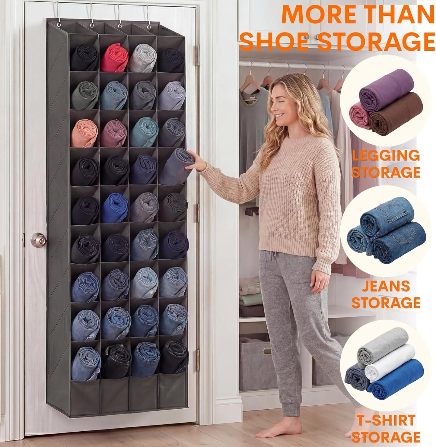 Ofiray-home 30-40 Pairs Over the Door Shoe Organizer | Large & Deep Pockets, Fits Boots, Sneakers or Larger Shoes, Space-Saving Hanging Shoe Rack