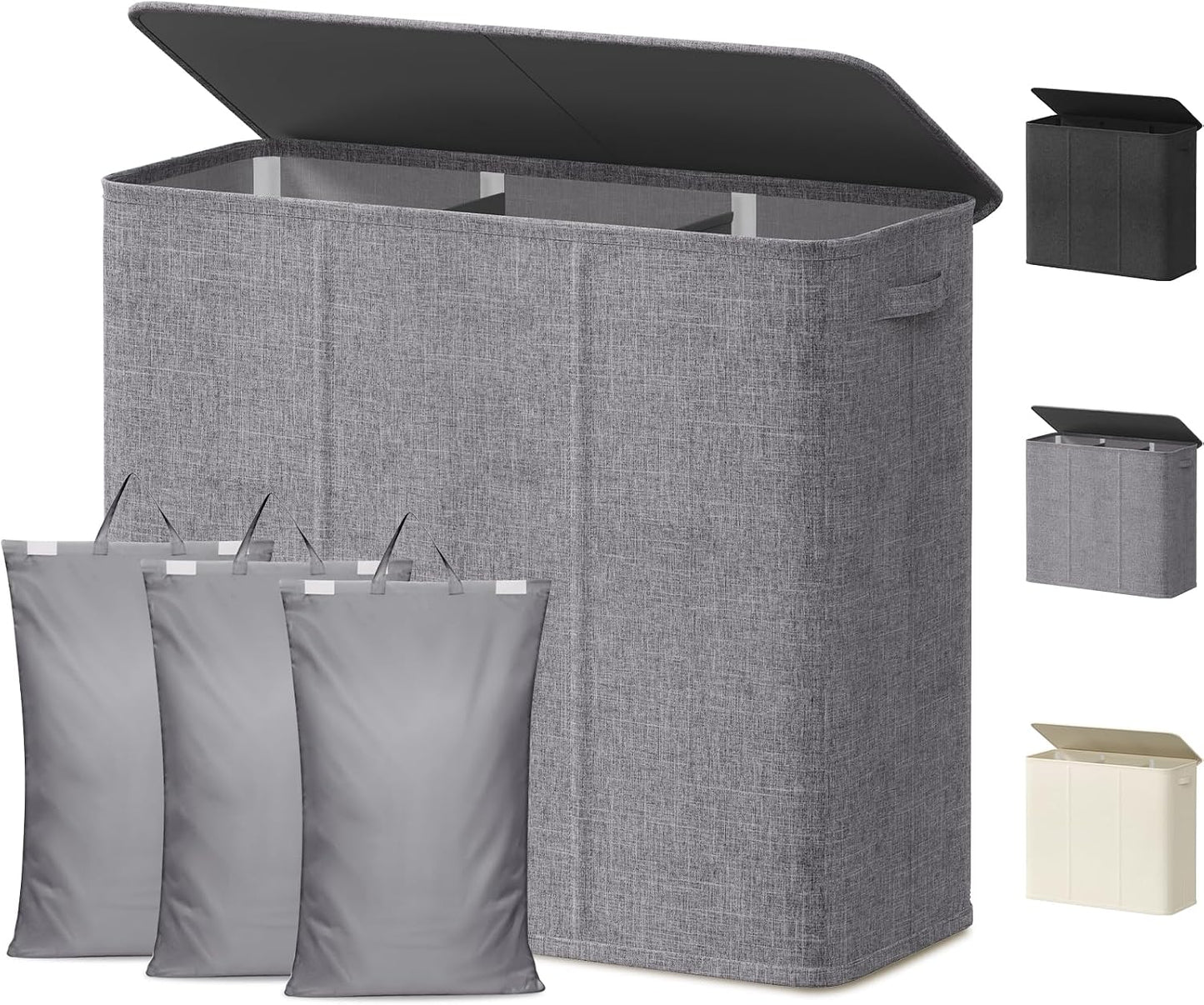Lifewit Double Laundry Hamper with Lid and Removable Laundry Bags, Large Collapsible 2 Dividers Dirty Clothes Basket with Handles for Bedroom Laundry Room Closet Bathroom College, 136L Beige