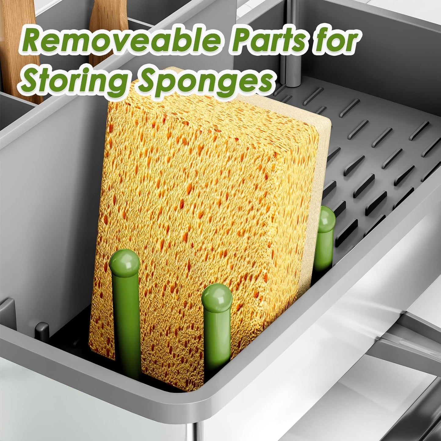 Ewaiira Stainless Steel Sink Caddy, Sponge Holder for Kitchen Sink with Brush Holder and Towel Rack, Sink Organizer for Countertop, Soap Dispenser Kitchen Organizers Storage Essentials (A-Black)