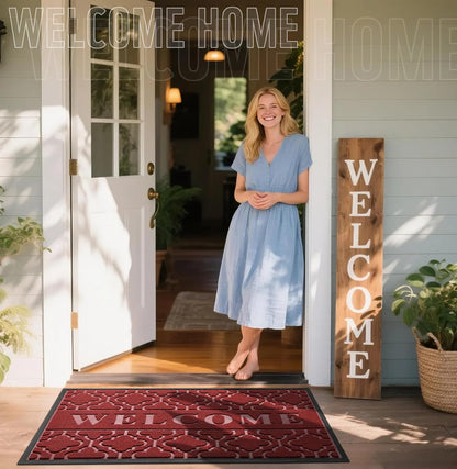 Yimobra Welcome Mat Outdoor Indoor, All-Weather Waterproof Front Door Mat Outside Entrance, Non-Slip Low Profile Porch Patio Doormat, 29.5x17, Black