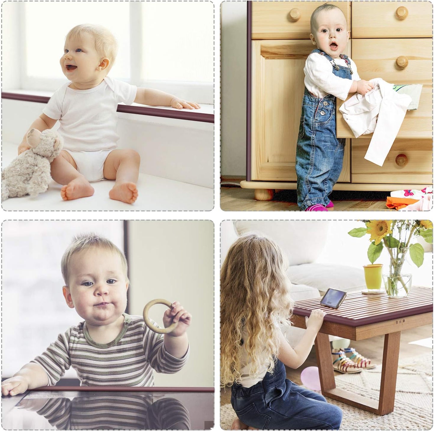 Baby Proofing Edge Corner Protectors, 20.5FT Furniture Table Bumper Guards | Soft thick rubber foam bumper, 18.1ft edge strips + 8 corner guards, 3M pre-taped for table, cabinet & wall sharp corners
