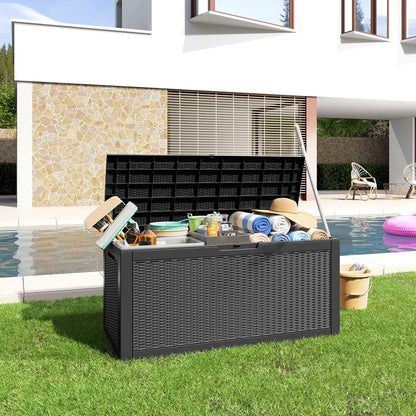 320 Gallon Outdoor Storage Box,Large Waterproof UV Resistant Deck Box,Lockable Storage Container for Patio Furniture Cushions Garden Tools and Pool Accessories(Black)