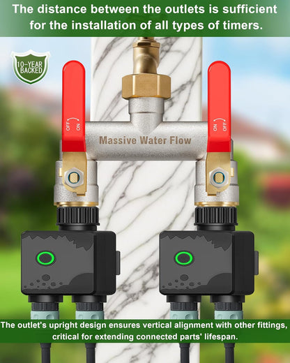 Hose Splitter 2 Way Heavy Duty, Garden Hose Splitter with 304 Stainless Steel Long Handle, Full Flow Brass Nickel Plated Water Hose T Spigot Splitter Adapter Connector, 3/4 - Inch GHT Thread (Blue)