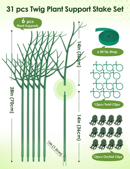NiHome Comprehensive Plant Support Stake Set of 6 - Durable, UV Resistant 39.5" Stakes with Extension Poles, Orchid Clips & Plant Ties for Climbing Indoor & Outdoor Plants, Monstera, Pothos & More