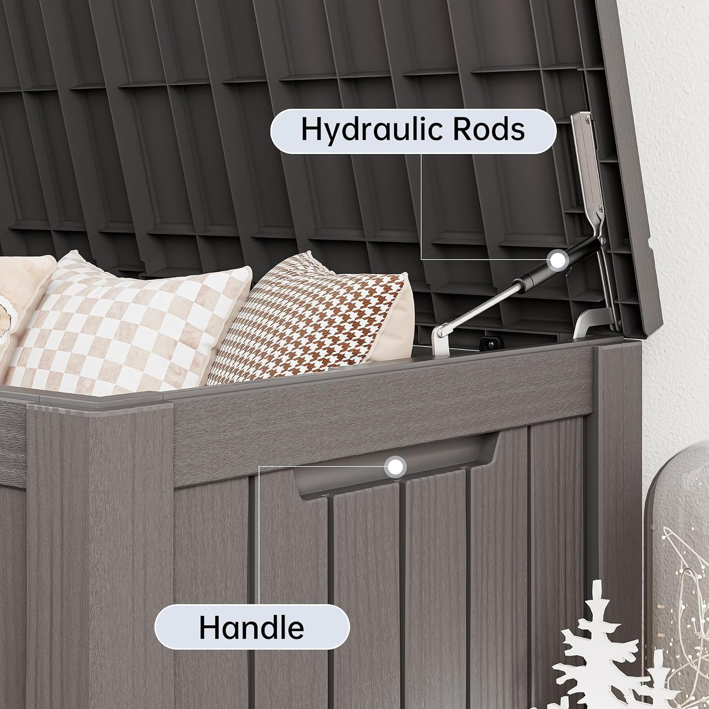 Fancyango 75 Gallon Outdoor Deck Box Waterproof, Large Storage Box for Patio, Resin Storage Bench Lockable for Garden Tools, Package Delivery, Black