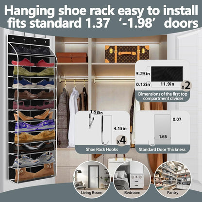 PAULONE 12 Pocket Over the Door Shoe Organizer,Reusable Breathable Large Mesh Bag Men's & Women's Sneaker Organizer,Shoe Organizer for Kids,Hanging Shoe Storage Hanging Bag (White)