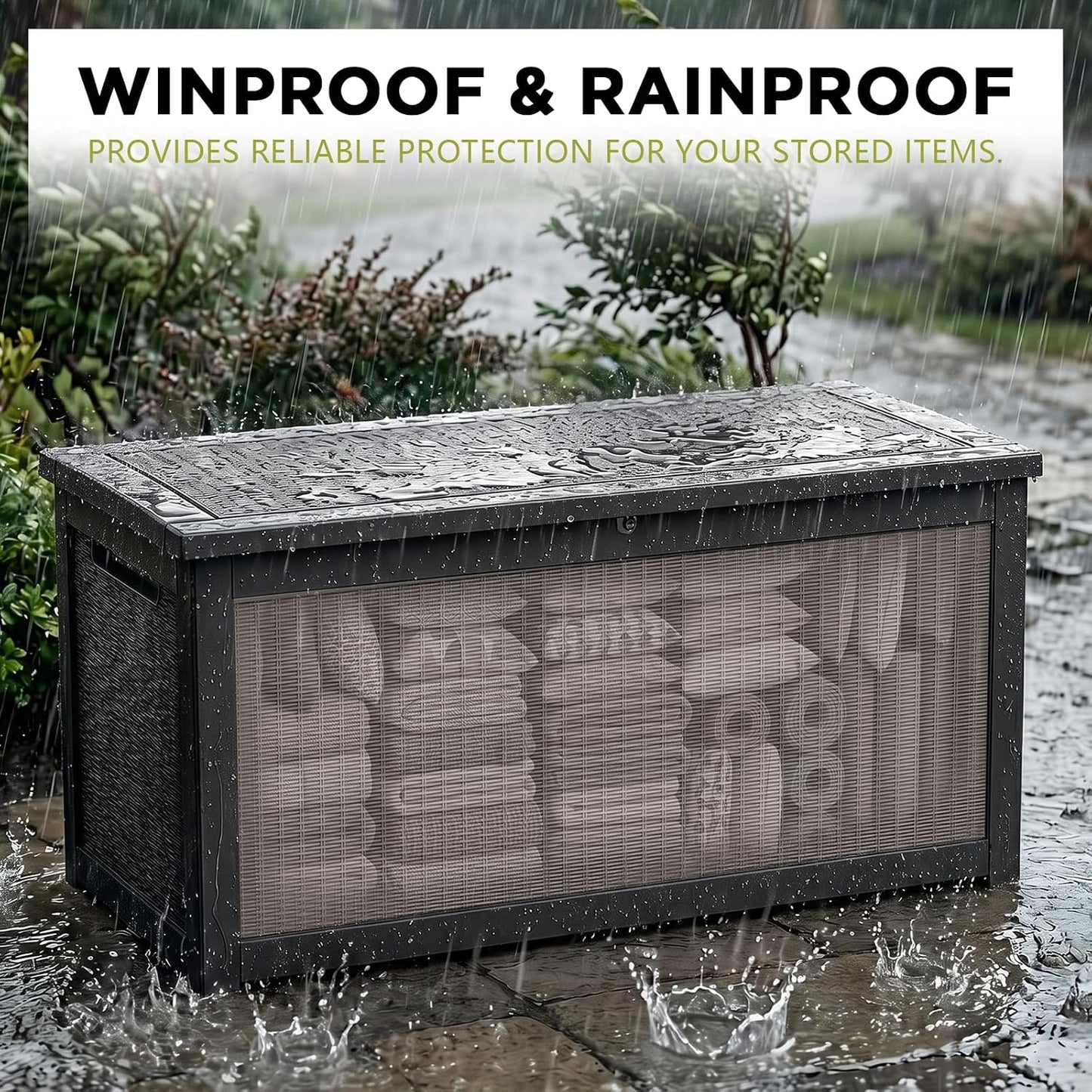 PatioZen 50 Gallon Deck Box Outdoor, Weatherproof Resin Patio Storage Box, Waterproof Outdoor Storage Boxes with Lid Lockable for Cushions, Garden Tools,Grey