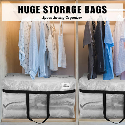 Windyun 4 Pack 57 Gallon Extra Large Moving Bags XXL Heavy Duty Storage Bag with Strong Zipper Handle Jumbo Big Tote Box Foldable for College Dorm Travel Clothes Duffle Blanket Pillow(Red)
