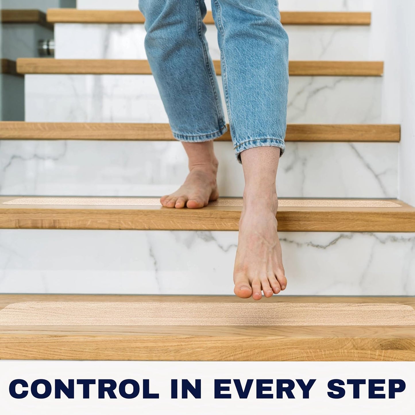 Clear Non Slip Stair Treads for Wooden Steps Indoor 30"x6" – 15-Pack Peel Stick Stair Treads – Self Adhesive Transparent Step Covers – Stair Grip Tape for Dogs, Kids – by STEPCORE