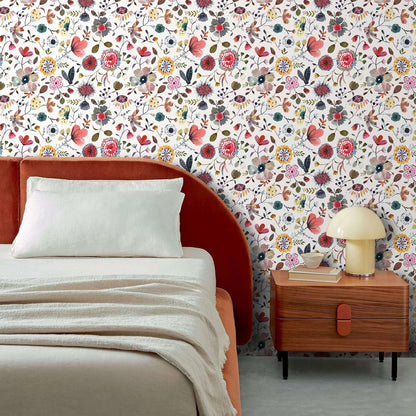 Wallpaper Peel and Stick Floral Wall Paper Removable Waterproof Gray/Yellow/Blue Contact Paper for Bedroom, Bathroom, Home Wall 17.3" x 118"