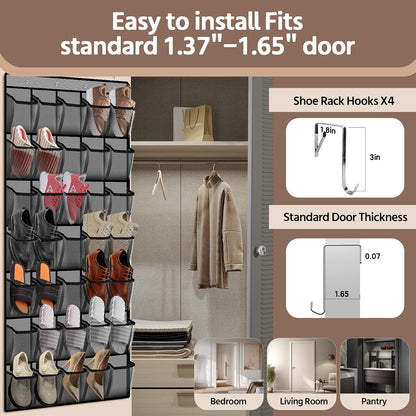 PAULONE 12 Pocket Over the Door Shoe Organizer,Reusable Breathable Large Mesh Bag Men's & Women's Sneaker Organizer,Shoe Organizer for Kids,Hanging Shoe Storage Hanging Bag (White)