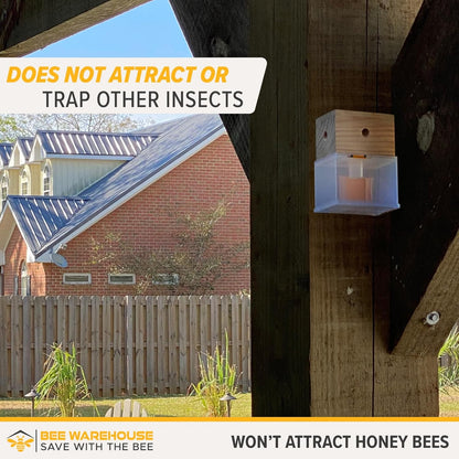 Carpenter Bee Trap - Wood Boring Bee Trap - Unique Catch & Release Outdoor Carpenter Bee Trap - Includes Hanging Hardware & 5 Bee Dams