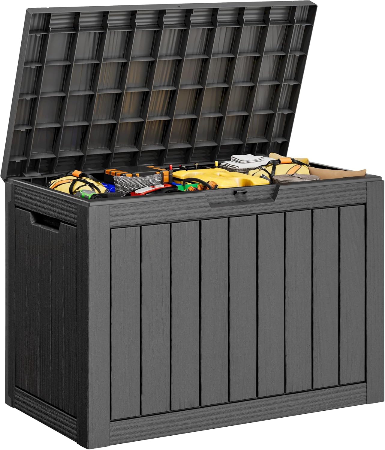 Outdoor Storage Box, 31 Gallon Resin Deck Boxes Outdoor Waterproof For Patio Furniture, Garden Tools, Pool Supplies, Lockable And UV Resistant (Rattan Gray)