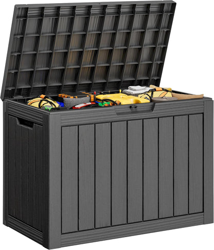 Outdoor Storage Box, 31 Gallon Resin Deck Boxes Outdoor Waterproof For Patio Furniture, Garden Tools, Pool Supplies, Lockable And UV Resistant (Rattan Gray)