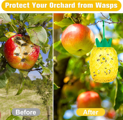 Wasp Trap, Yellow Jacket & Hornet Catcher for Outdoors, Reusable Hanging Wasp Catcher Traps, 2 Pack, Yellow - Pineapple Shape