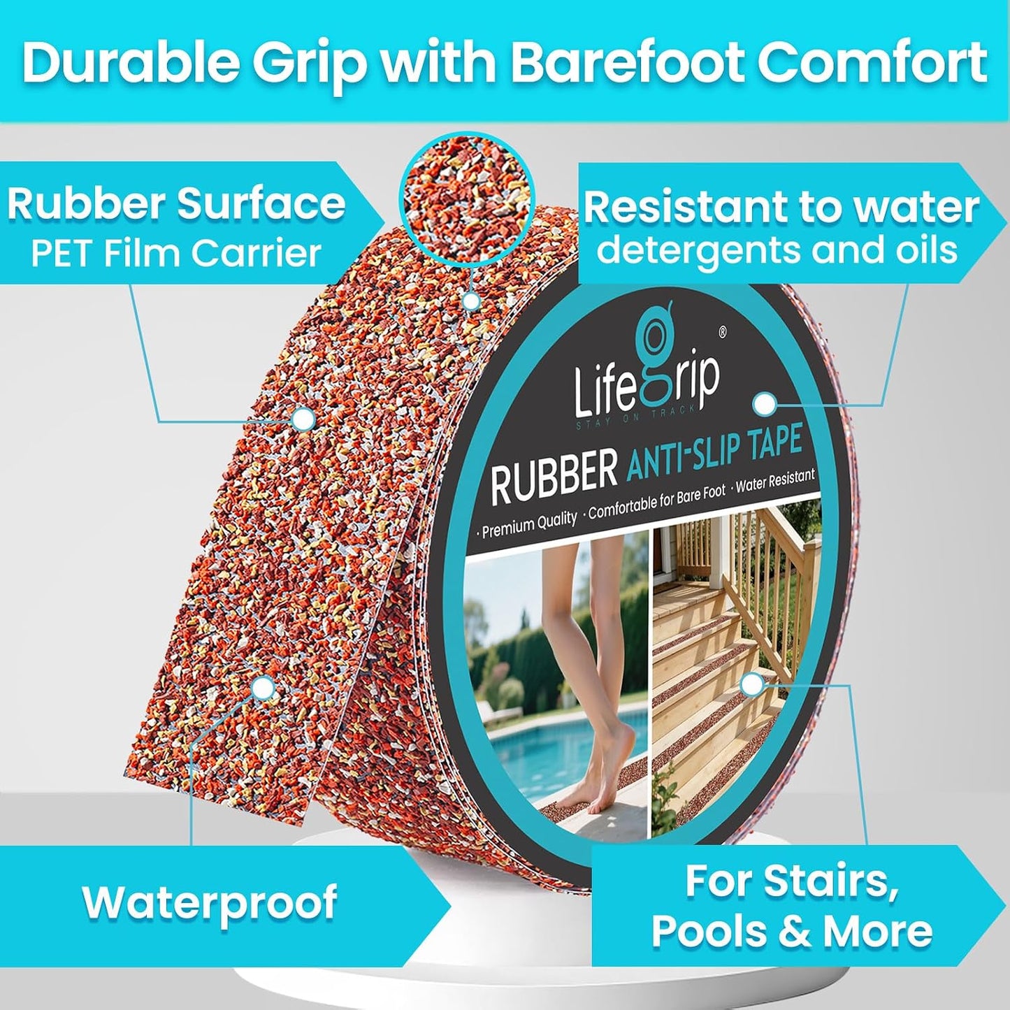 Lifegrip Anti Slip Tape, 4 Inch x 15 Foot Non-Slip Traction Grip Tape for Stairs, Waterproof Stair Treads Grip Non Slip, Non Skid Tape for Steps, Outdoor Black Grip Tape (4" X 15')