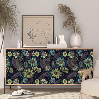 Blue Wallpaper Peel and Stick,Vintage Boho Floral Contact Paper 17.5" x 118", Retro Botanical Flower Wall Paper Self Adhesive Removable Waterproof for Walls Shelves Cabinet Table (Blue,Yellow, Green)