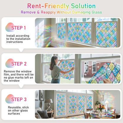SUNBABY Reeded Glass Window Privacy Film, Frosted Glass Window Film for Bathroom & Front Door, Static Cling Decorative 3D Window Stickers Day and Night Privacy Sun Heat Blocking (17.5 x 78.7 Inch)