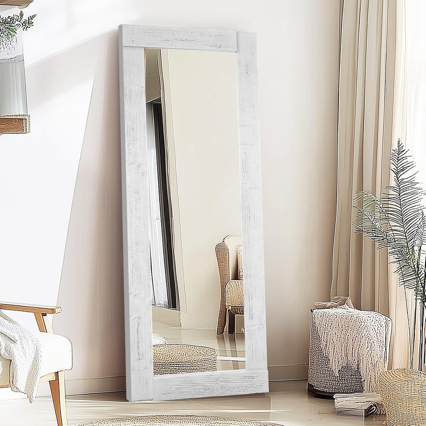 Solid Wood Full Length Mirror - 65"x22" Arched Floor Mirror, Free Standing & Wall Mounted - Elegant Design for Bedroom, Dressing Room, Hallway, Brown