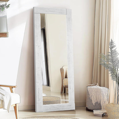 Solid Wood Full Length Mirror - 65"x22" Arched Floor Mirror, Free Standing & Wall Mounted - Elegant Design for Bedroom, Dressing Room, Hallway, Brown
