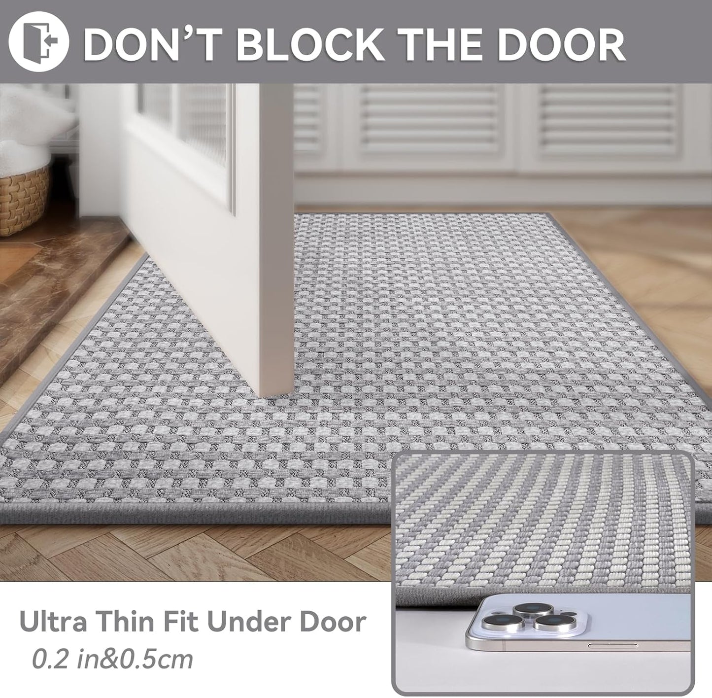 YDKGL Non Slip Bath Mat, Rubber Backing Ultra Thin Bathroom Rugs Fit Under Door Quick Dry Super Absorbent Washable Bath Rug Shower Mat for Bathroom Floor Bathtub Shower Sink, Easy Care Blue 16"x 24"