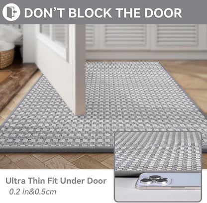 YDKGL Non Slip Bath Mat, Rubber Backing Ultra Thin Bathroom Rugs Fit Under Door Quick Dry Super Absorbent Washable Bath Rug Shower Mat for Bathroom Floor Bathtub Shower Sink, Easy Care Blue 16"x 24"