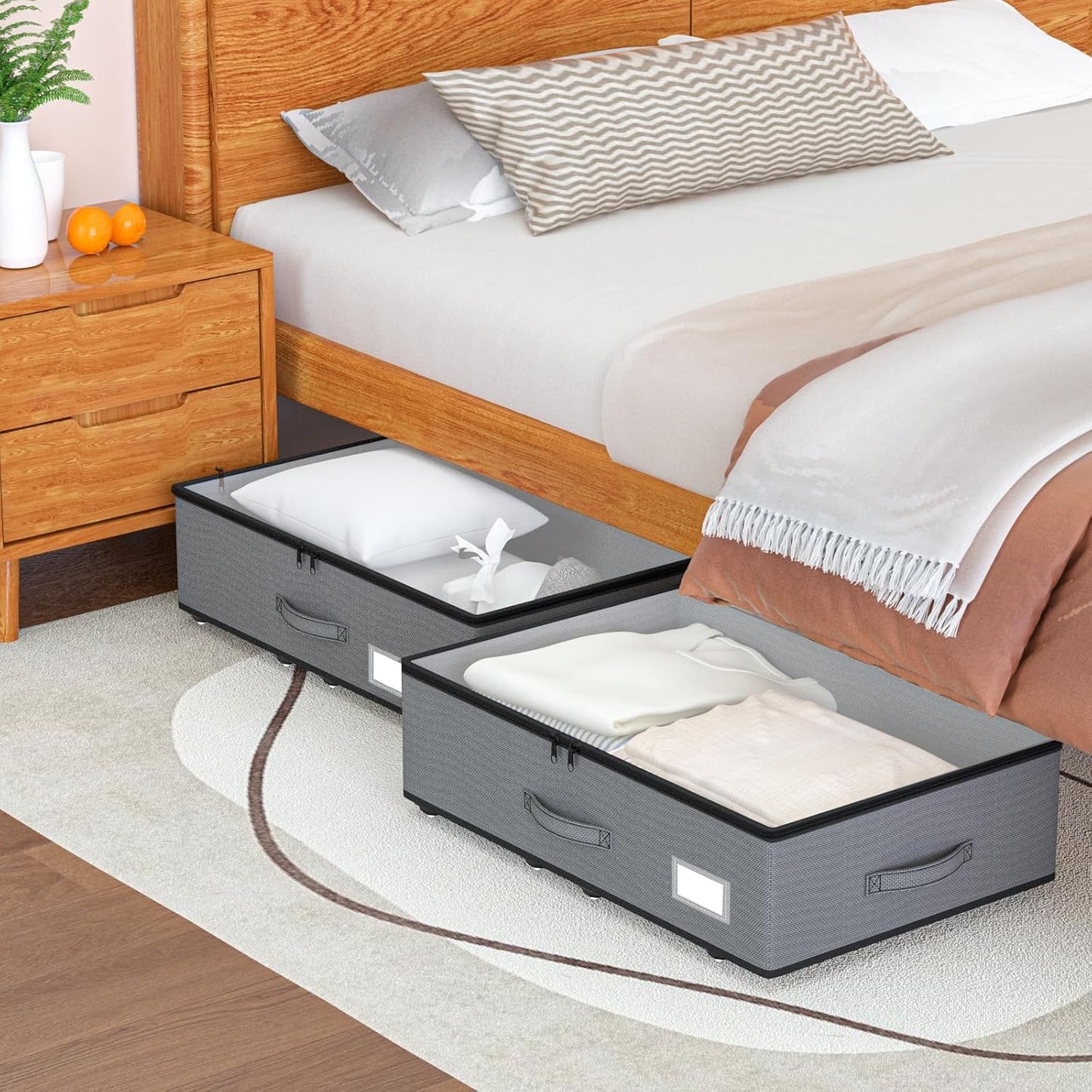 EE-RoomWorld Under Bed Storage with Wheels, No Assemble Required 5.5 inches height grey under bed storage bins,Low Profile Rolling Underbed Shoe Storage containers，dorm underbed storage drawers