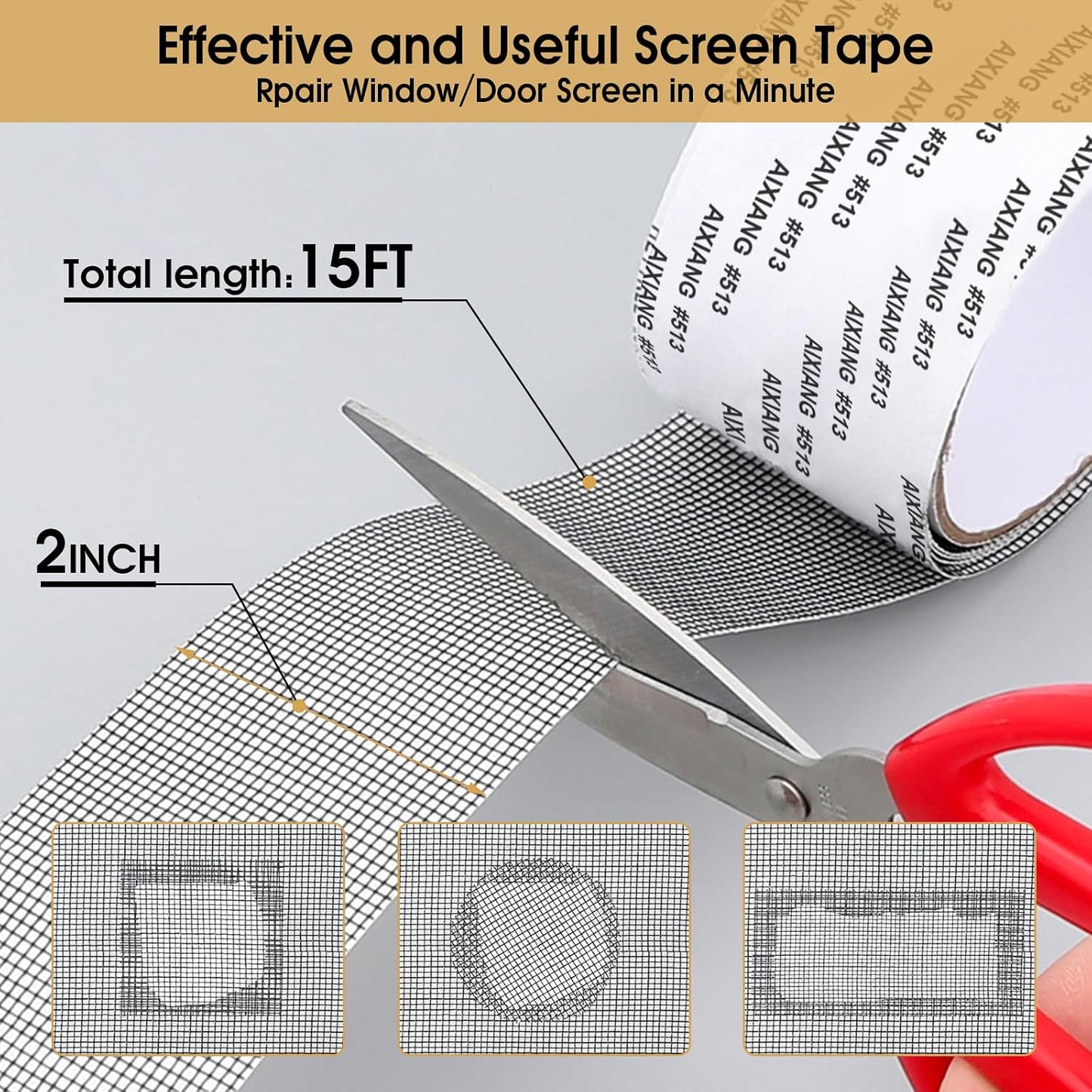 Screen Repair Tape - 2" x 15FT Window Screen Repair Tapes for Windows & Door Mesh Tears Holes, Strong Adhesive Screens Tapes Repair Mesh, Window Screens Repairs Kit(Grey)
