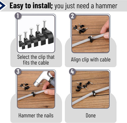 Bates- Cable Clips with Steel Nails, 200 pcs, White, Large, 2-Nail Cord Clips for Wires on Wall, Cable Wall Clip, Wire Wall Clips, Cable Wire Clips, Coaxial Cable Clips, Cord Wall Clip
