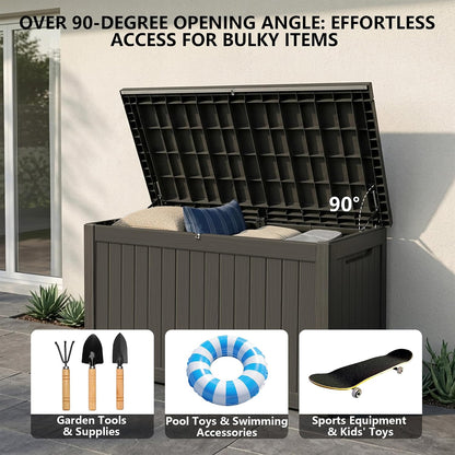 Outdoor Storage Box, 320 Gallon Waterproof Deck Box [Upgraded 3.0], Dual Gas-Spring Ultimate Resin Organizer for King Cushions, Heavy-Duty Lockable Estate Storage Bench, Backyard BBQ, Black