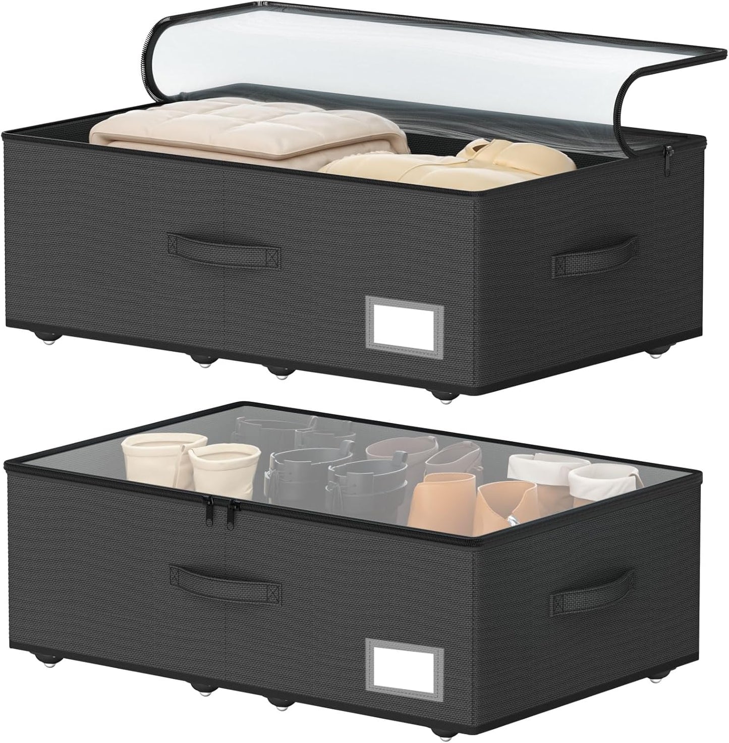 EE-RoomWorld Under Bed Storage with Wheels, No Assemble Required 5.5 inches height grey under bed storage bins,Low Profile Rolling Underbed Shoe Storage containers，dorm underbed storage drawers