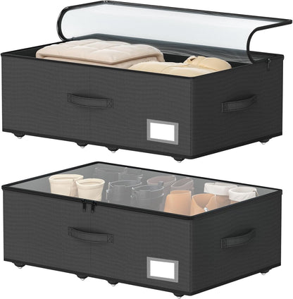 EE-RoomWorld Under Bed Storage with Wheels, No Assemble Required 5.5 inches height grey under bed storage bins,Low Profile Rolling Underbed Shoe Storage containers，dorm underbed storage drawers