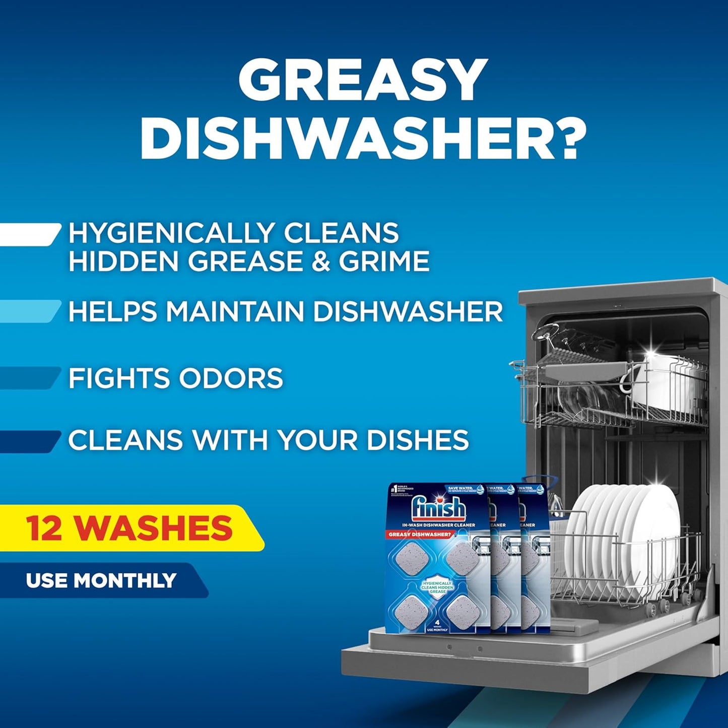 Finish Dishwasher Cleaner Liquid, Deep Cleans Hidden Grease & Limescale, Fights Odors & helps maintain Performance, 1 Year Supply, 8.45oz, (Pack of 8)