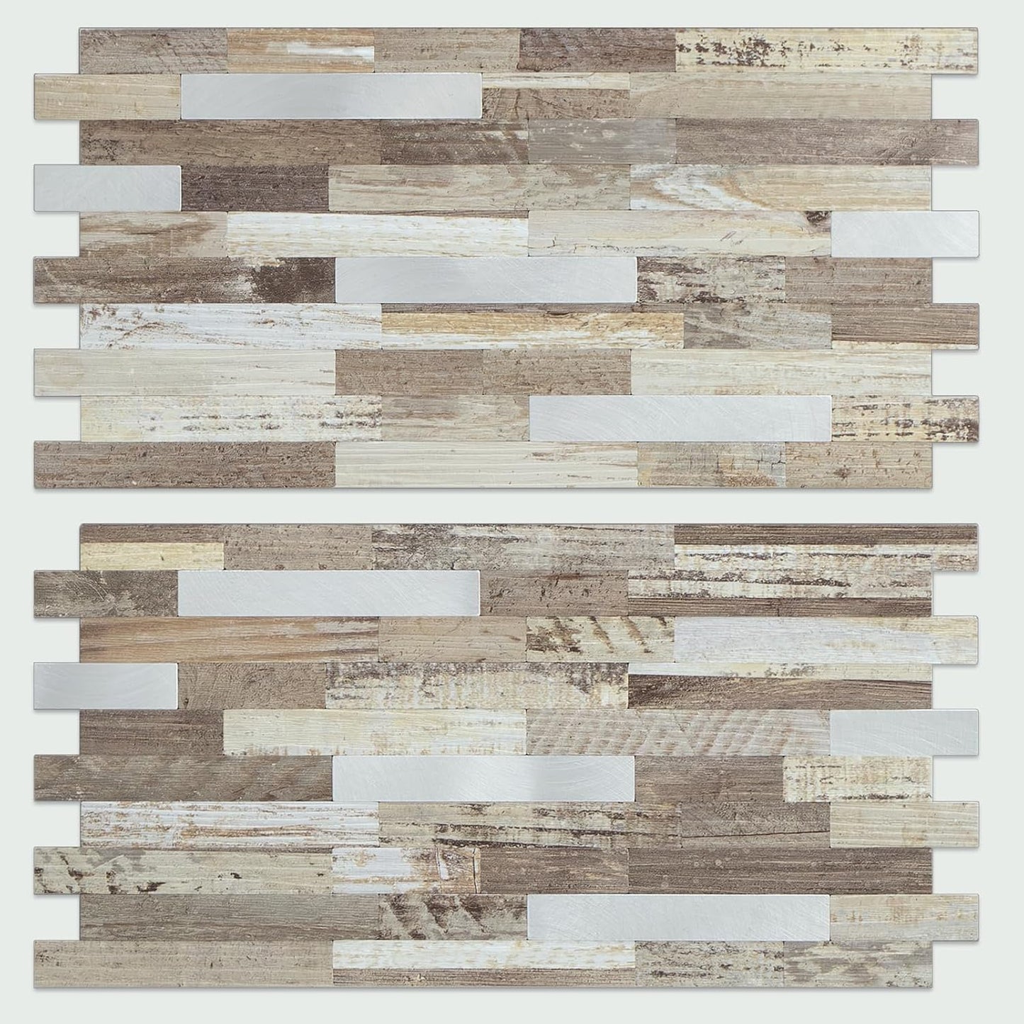 AULIGET 20 Sheets Peel and Stick Backsplash, Black & Grey Wood Look PVC Mixed Metal Stick on Backsplash Tiles for Kitchen